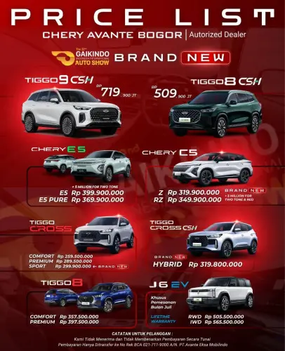 Pricelist Harga Chery pondokkelapa 2025